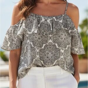 BELLE & SKYE RUFFLE COLD SHOULDER SHEER SLEEVE HALTER SUMMER BLOUSE SIZE 1X 💗